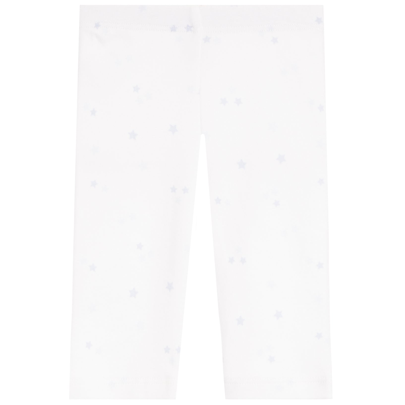 White pants with a subtle light blue star pattern, shown flat against a white background.