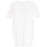 White baby sleep sack with short sleeves and a subtle all-over light blue star pattern, shown from the back on a white background.