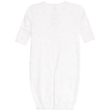 White baby sleep sack with short sleeves and a subtle all-over light blue star pattern, shown from the back on a white background.