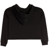 Black long-sleeve cropped hoodie with a wide draped neckline, shown from the back on a plain white background.