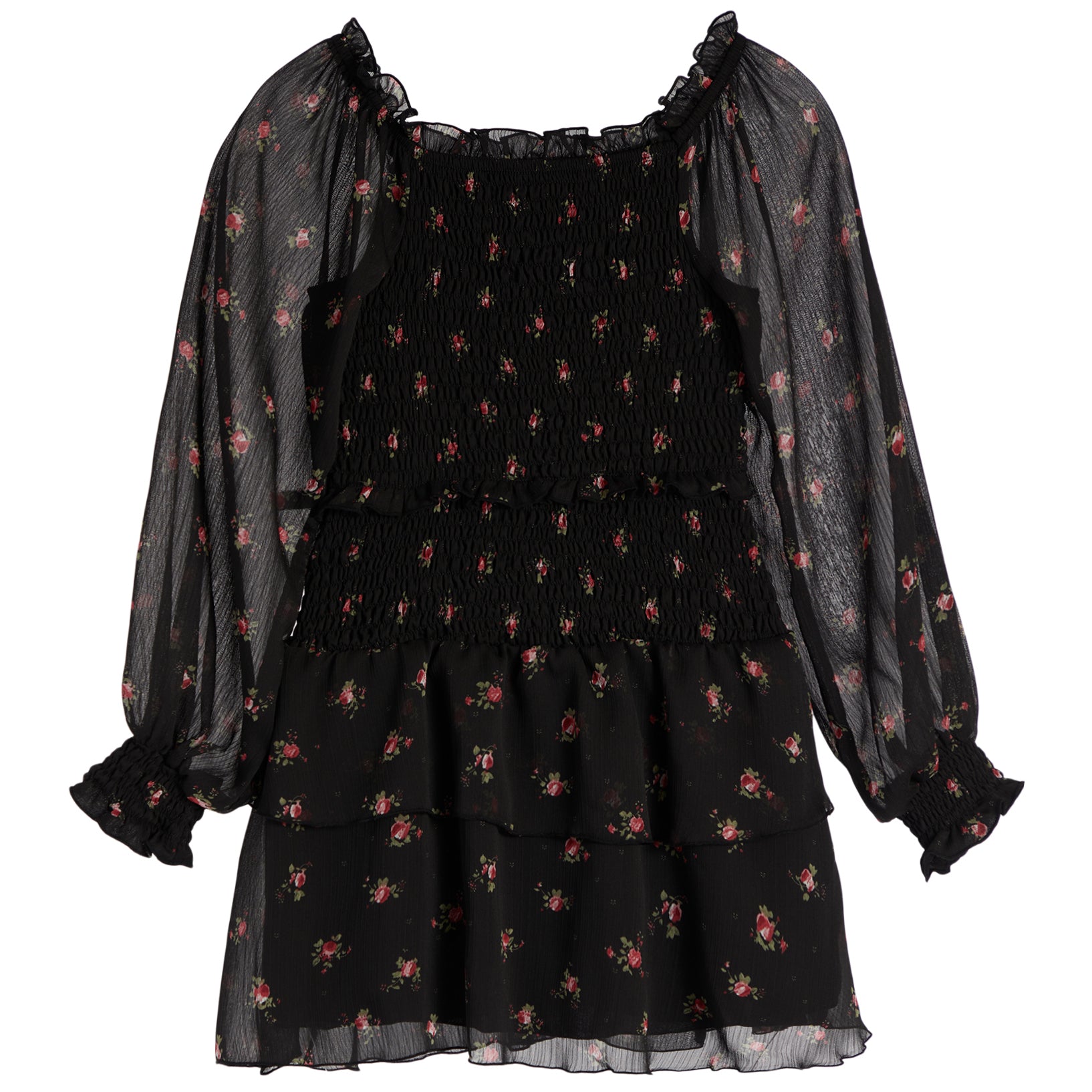 Long Sleeve Floral Smock Dress - Denny's