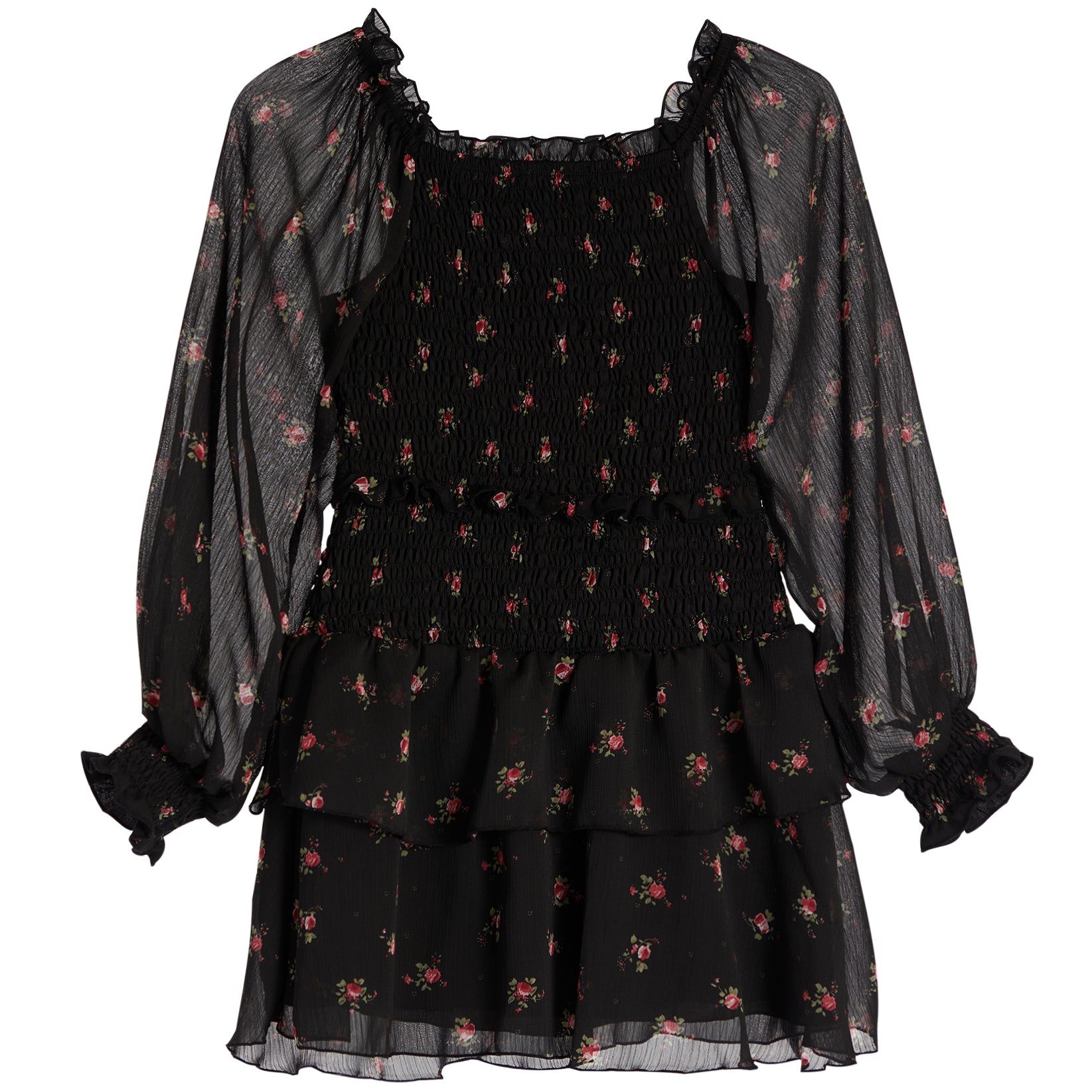 Long Sleeve Floral Smock Dress - Denny's