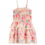 Watercolor Pom Poms Ruffle Dress