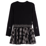 Faux Leather Stars Plaid Bottom Dress - Denny's