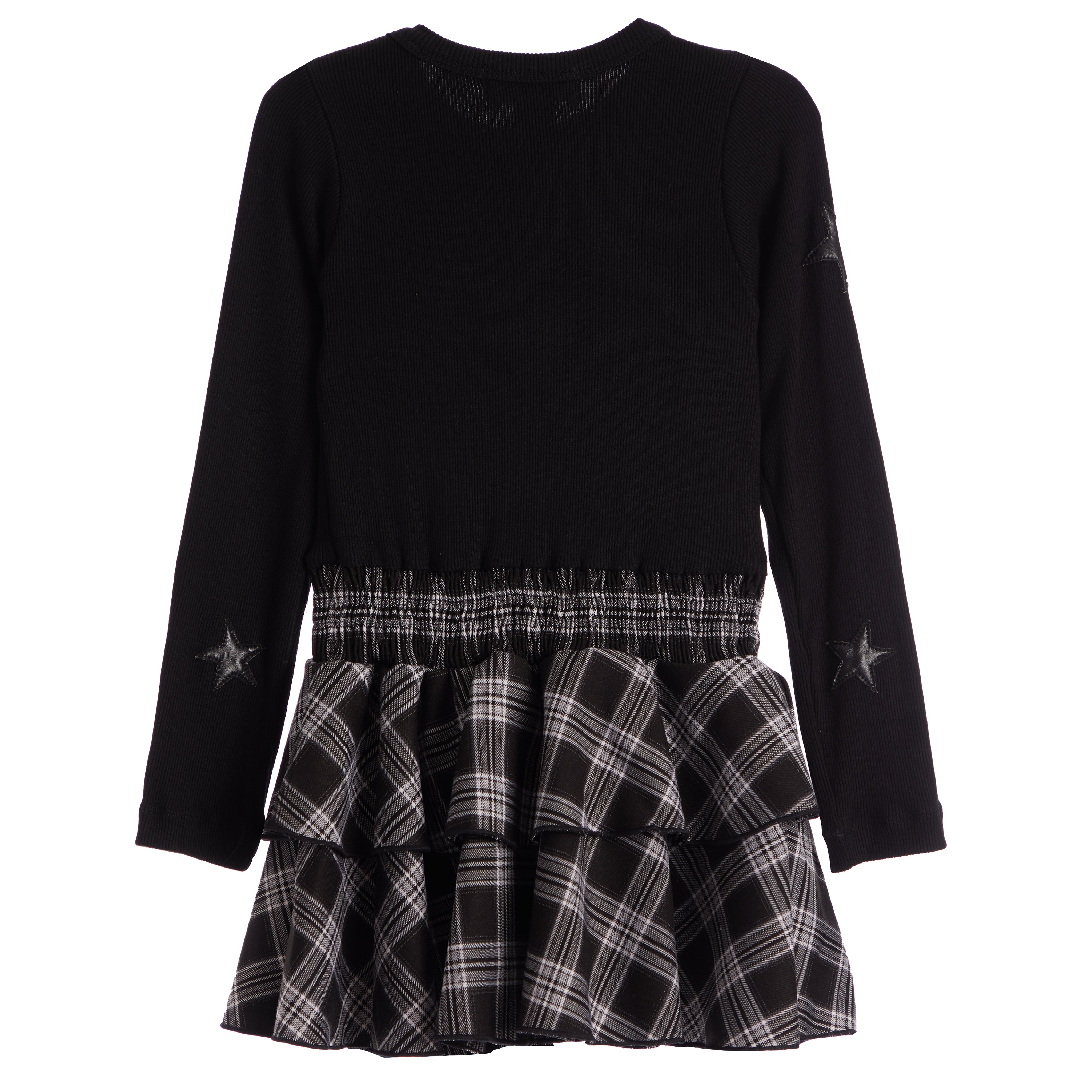 Faux Leather Stars Plaid Bottom Dress - Denny's