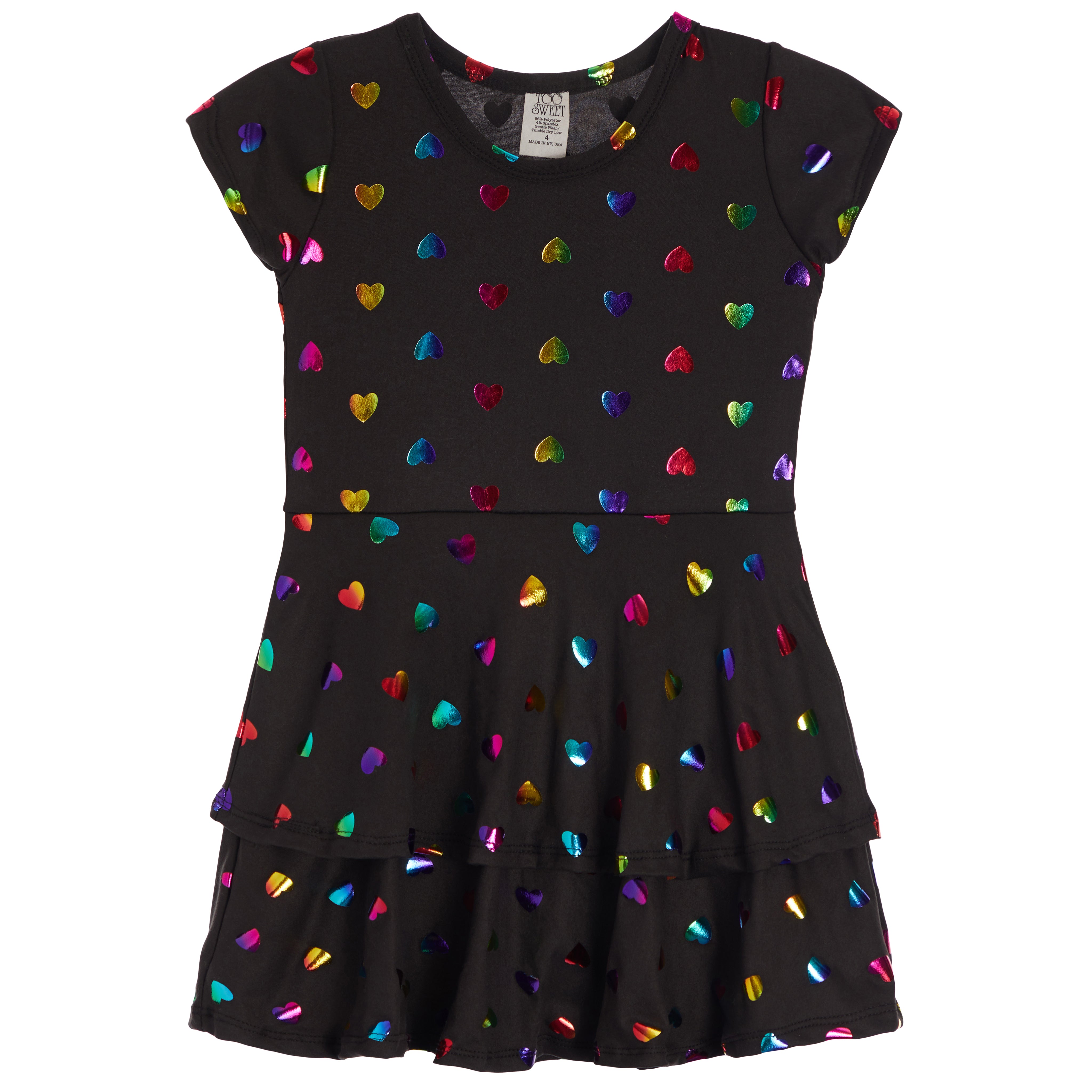 Metallic Mini Heart Cap Sleeve Double Ruffle Dress - Denny's