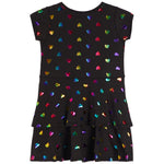 Metallic Mini Heart Cap Sleeve Double Ruffle Dress - Denny's