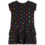 Metallic Mini Heart Cap Sleeve Double Ruffle Dress - Denny's