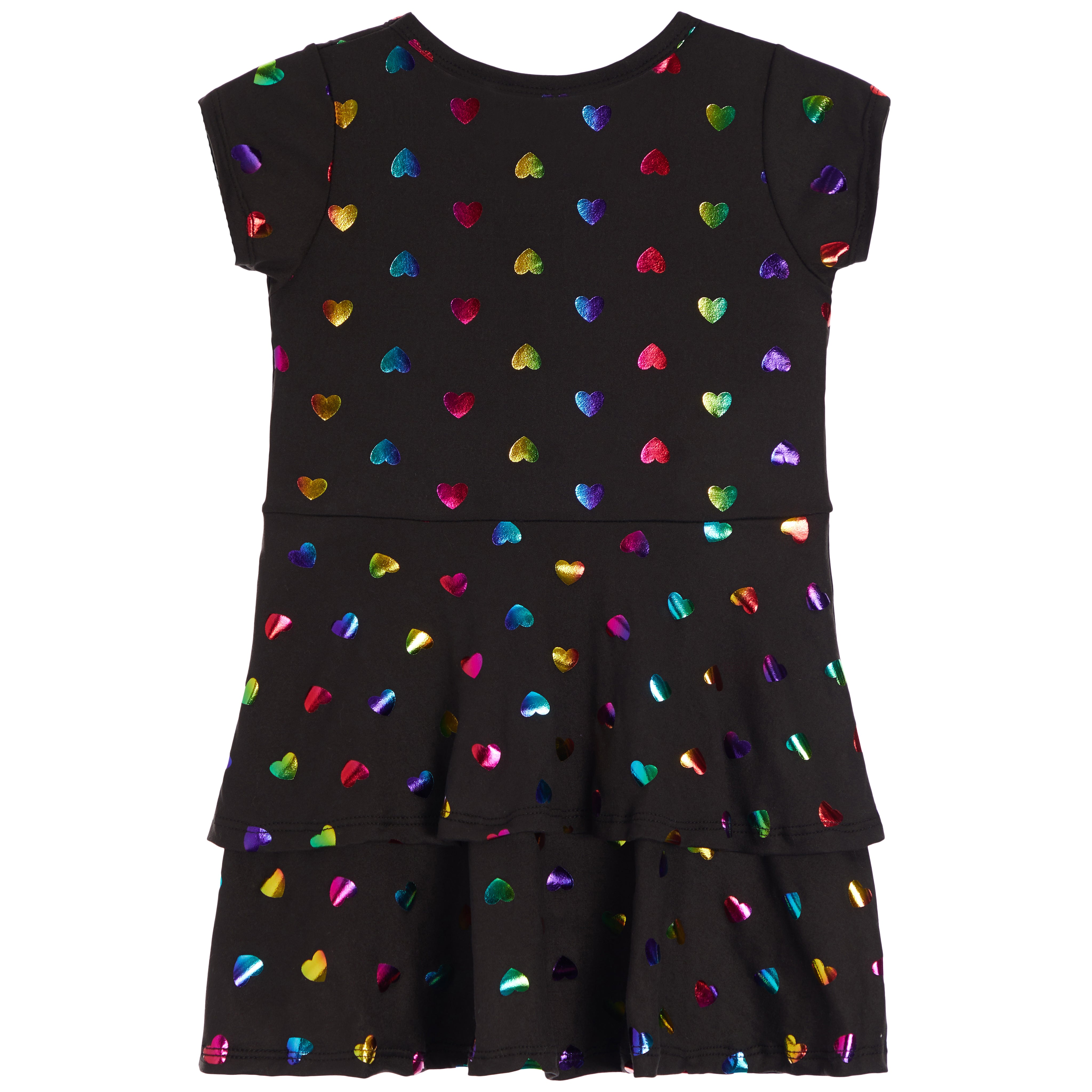 Metallic Mini Heart Cap Sleeve Double Ruffle Dress - Denny's