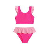 2pc Two Tone Crinkle Bikini With Ruffle