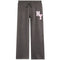 Dark gray heather sweatpants with a pink and white 'NY' graphic on the left thigh and a black drawstring waist.
