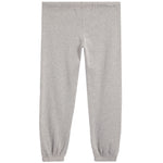 Light heather gray sweatpants with an elastic waistband and elastic ankle cuffs, shown flat against a white background.