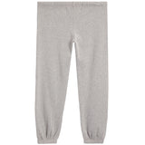 Light heather gray sweatpants with an elastic waistband and elastic ankle cuffs, shown flat against a white background.