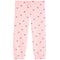 Pink jogger pants with an all-over small black bow print, featuring an elastic waistband with a matching drawstring and elastic ankle cuffs.