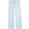 Light blue sweatpants featuring a white rhinestone-embellished wing graphic on the left leg and a matching drawstring waist.