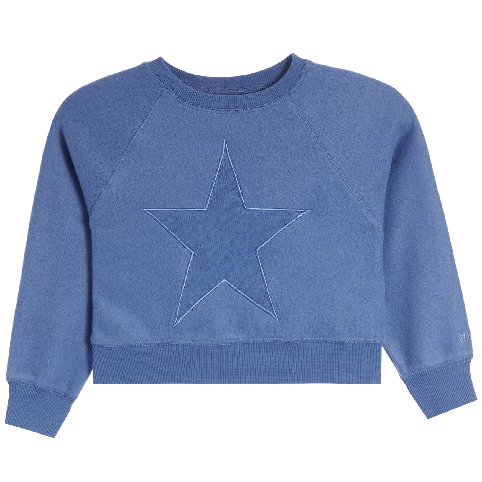 Denim Color Fleece Sweatshirt with Embroidered Star on front
