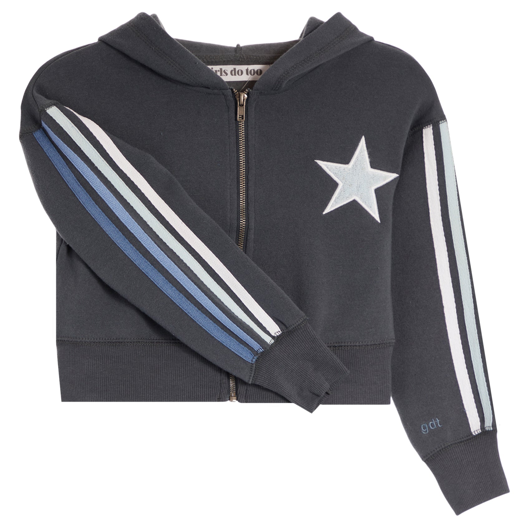 Navy Striped Zip Hoodie with Chenille Star 