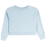 A light blue long-sleeve crewneck sweatshirt with raglan sleeves, shown flat against a solid white background.
