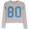 A light gray heather long-sleeve thermal with a large light blue '80' graphic on the front, from Girls Do Too.