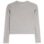 A light gray heather thermal long-sleeve crop top shown from the back, photographed flat against a solid white background.