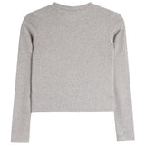 A light gray heather thermal long-sleeve crop top shown from the back, photographed flat against a solid white background.