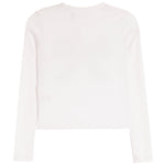 A plain white long-sleeve crop top shown from the back, laid flat against a white background.