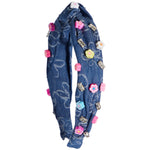 Flower Charms Denim Knot Headband - Denny's