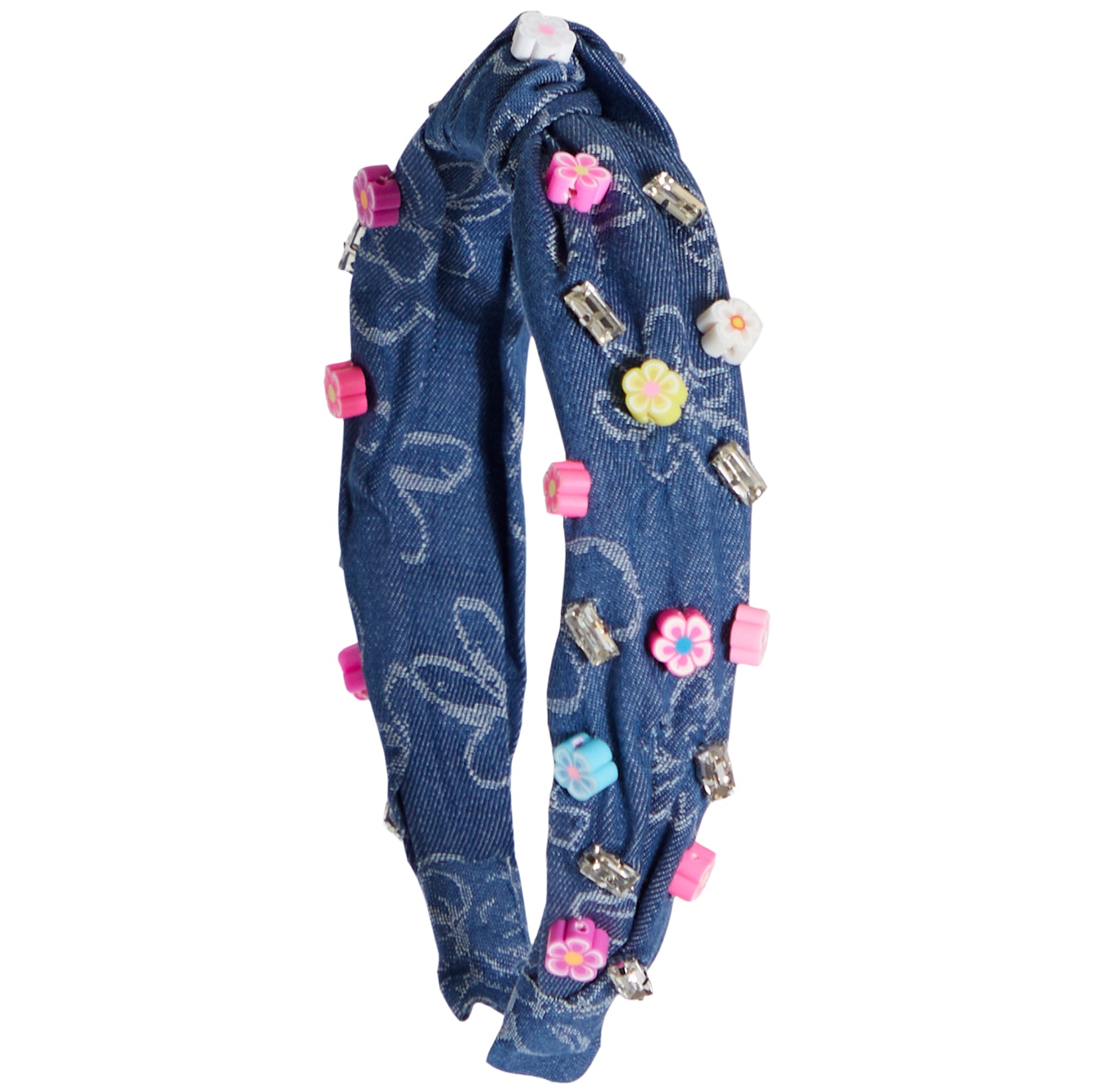 Flower Charms Denim Knot Headband - Denny's