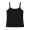 A black sleeveless camisole tank top with thin shoulder straps and a small bow detail at the center of the neckline, shown flat against a solid white background.