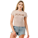 Three Ribbon Print Rhinestones Baby Tee - Denny's