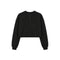 A black long-sleeve cropped henley sweatshirt with three buttons on the chest, displayed flat against a solid white background.