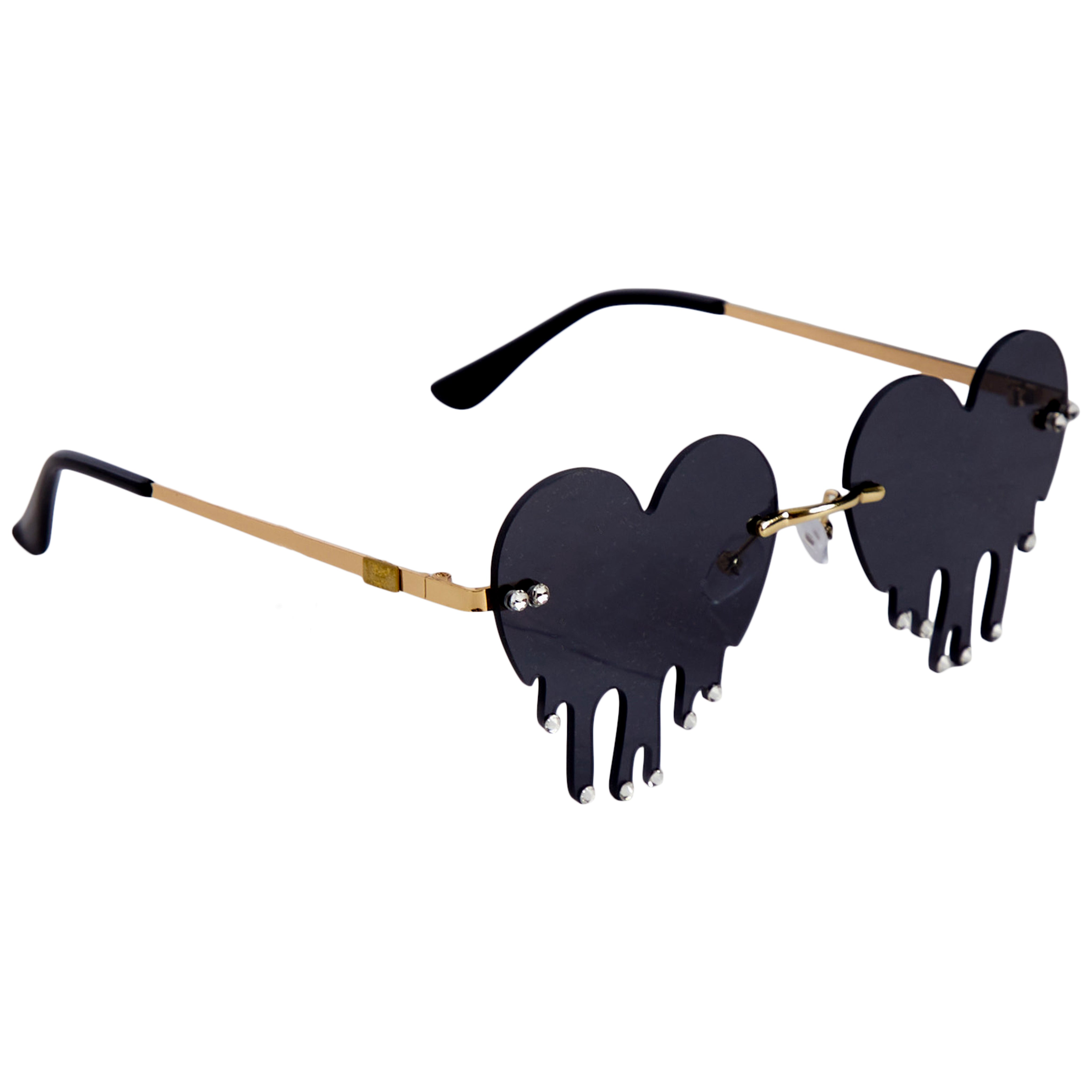 Black Heart Drip Sunglasses with Stones - Denny's