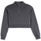 A dark gray cropped long-sleeve sweatshirt with a half-zip mock neck collar, shown against a plain white background.