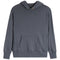 A dark gray pullover hoodie with a kangaroo pocket and gold-tone eyelets on the hood, shown against a plain white background.