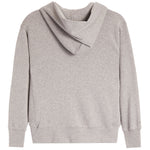 A light heather gray pullover hoodie with a wide draped cowl neckline, long sleeves, and ribbed cuffs and hem, shown against a plain white background.
