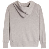 A light heather gray pullover hoodie with a wide draped cowl neckline, long sleeves, and ribbed cuffs and hem, shown against a plain white background.