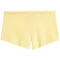 A pair of light yellow athletic shorts with an elastic waistband, shown flat against a plain white background.