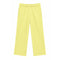 A pair of light yellow wide-leg sweatpants with an elastic waistband and side pockets, shown flat against a solid white background.