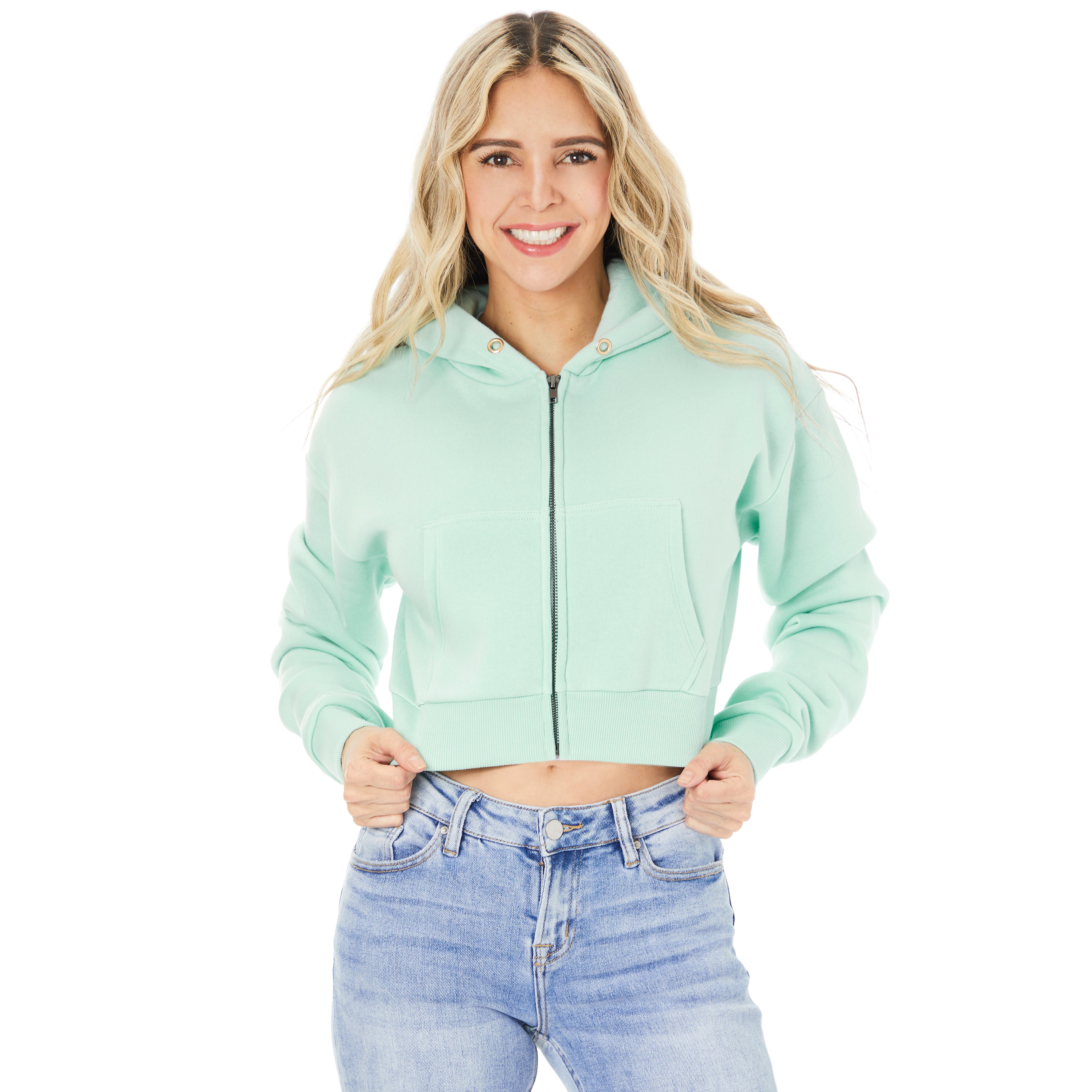 Dylan Solid Crop Zip Hoodie - Denny's