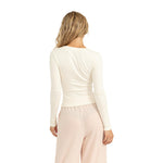 Long Sleeve Shirred V-Neck - Denny's