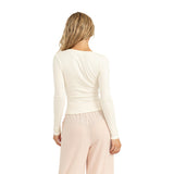Long Sleeve Shirred V-Neck - Denny's