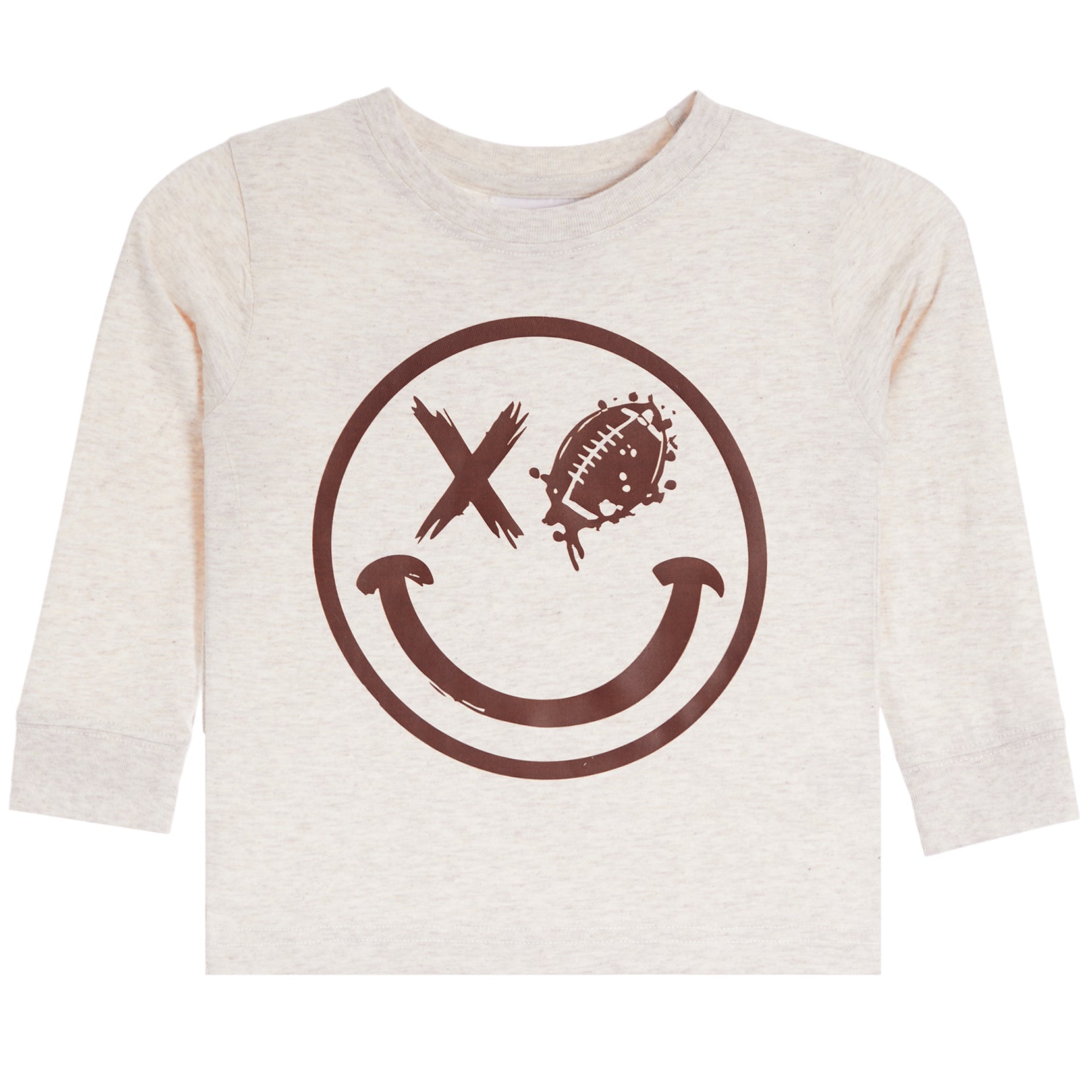 Heathered Oat Smiley Football Long Sleeve Tee