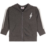 Full Zip Hoodie With Bolt on and White Taping on sleeves.