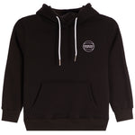 A black pullover hoodie with white drawstrings and a small white Bigger than Basketball logo on the left chest, displayed against a solid white background.