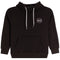A black pullover hoodie with white drawstrings and a small white Bigger than Basketball logo on the left chest, displayed against a solid white background.