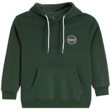 A dark green pullover hoodie with white drawstrings and a white circular chest graphic that reads Bigger than Basketball.
