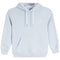 A light blue pullover hoodie with white drawstrings and a small white bigger then basketball graphic on the left chest, displayed on a clean white background.