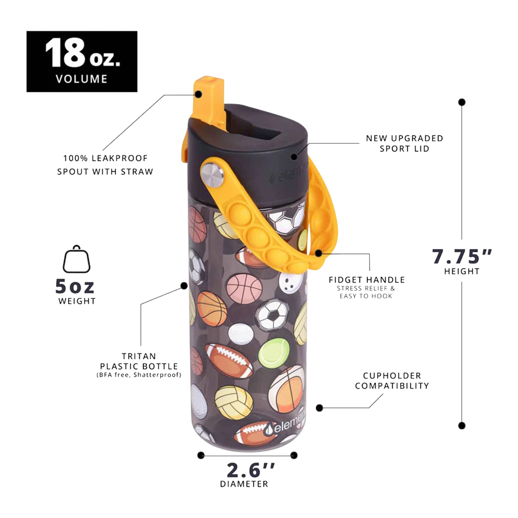 18 oz Sports Clear Bottle Pop It Handle - Denny's