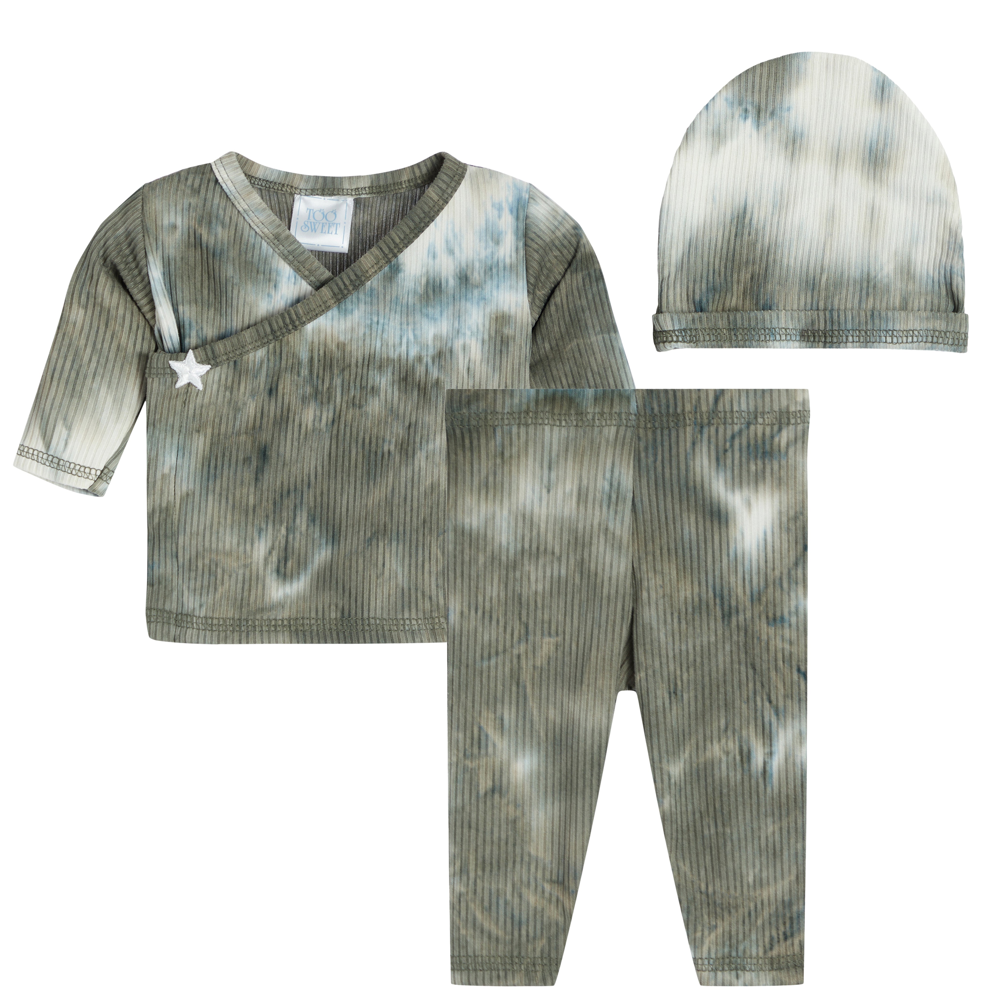 3pc Olive & Blue Tie Dye Kimono Set - Denny's