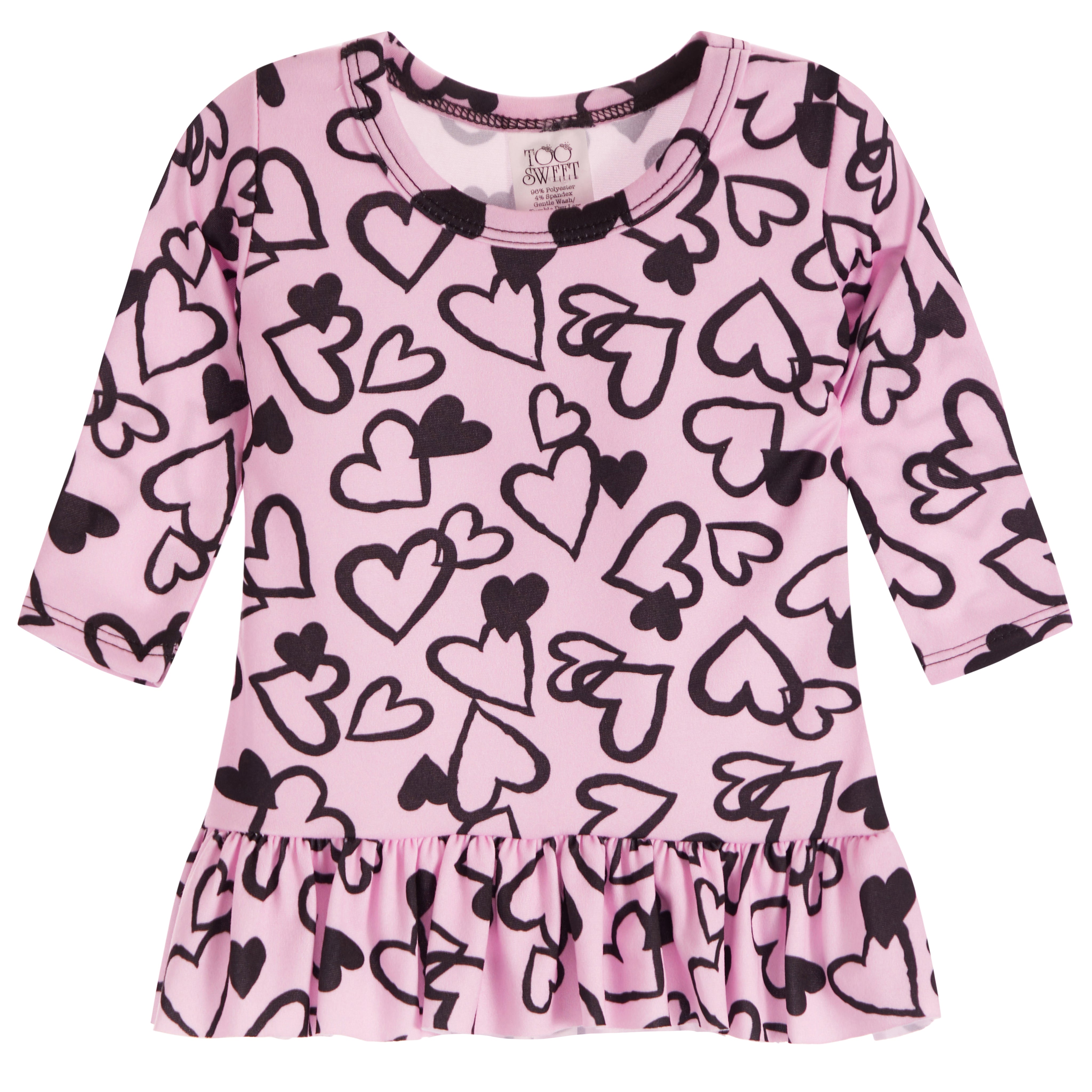 2pc Pink & Black Heart Ruffle Tunic Set - Denny's